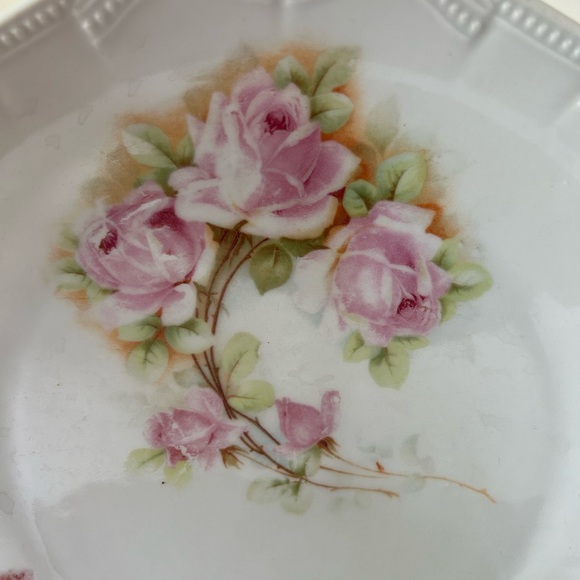 Vintage Porcelain Handled Pink Floral Cake or Serving Plate, garden party, - Picture 10 of 11
